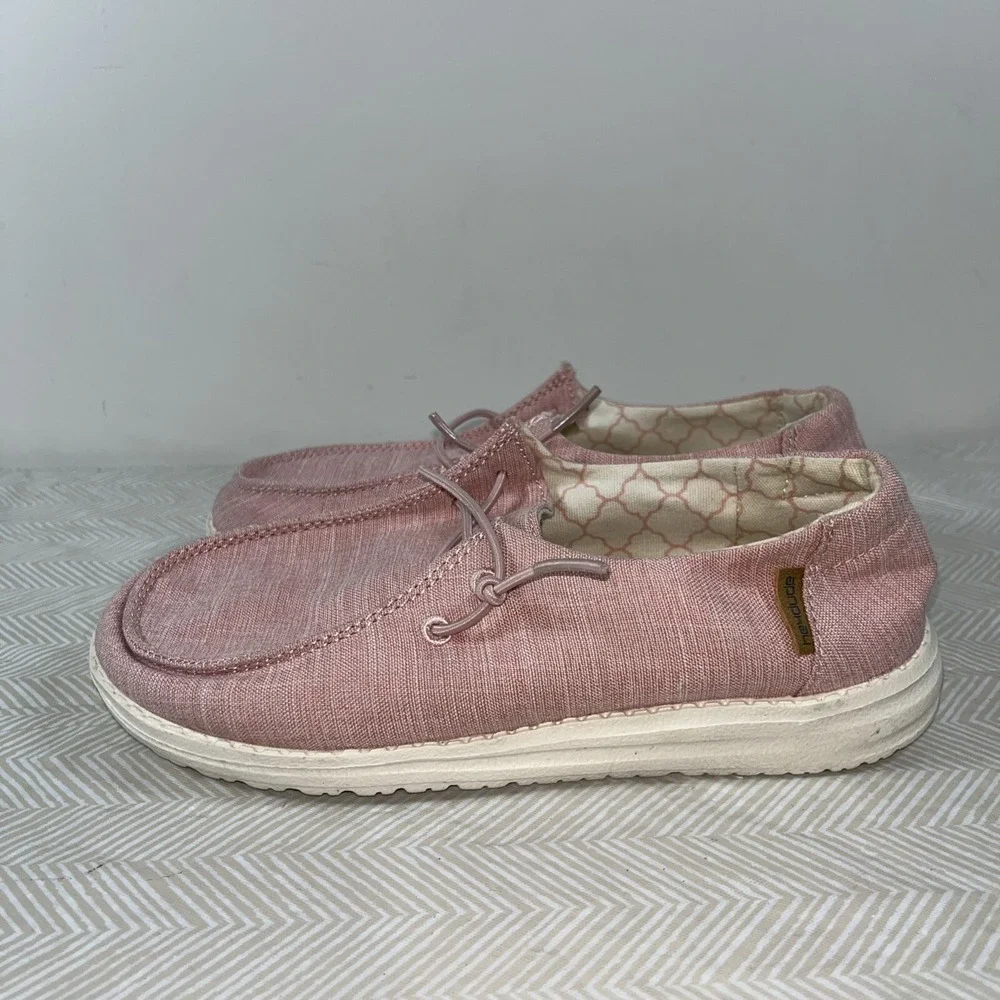 Hey Dude Girls Wendy Youth Linen Cotton Candy Slip-On Shoes Sz Y3-L4 Pink Casual